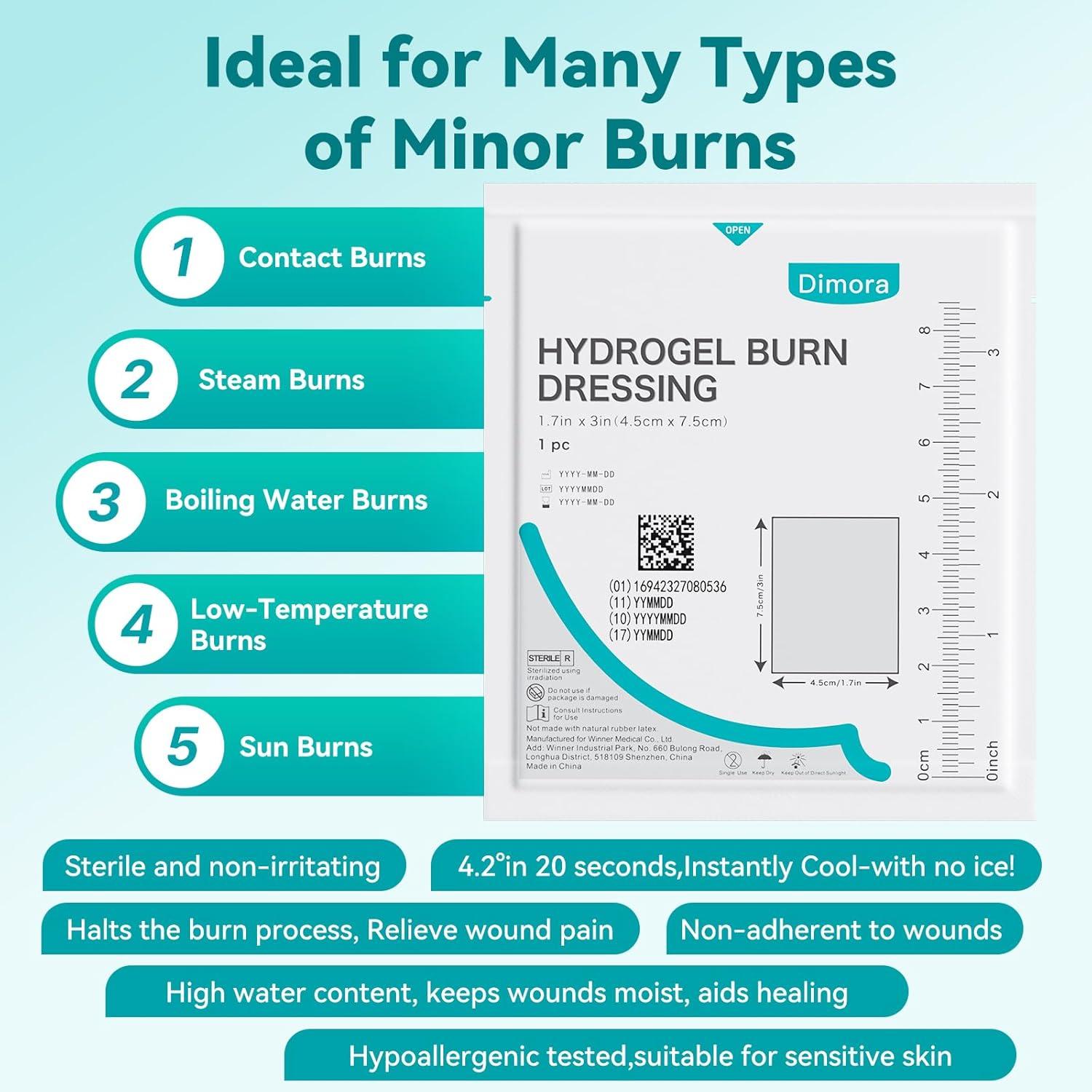 imageDimora Hydrogel Wound Dressing 17quot x3quot  Burn Pads Sterile Soothing Bandage Cooling Protective Treatment for Minor Burns ampamp Blisters Cuts AbrasionsCracked Nipples 10 Count17 x310 Count