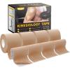 imageDimora Uncut Kinesiology Tape Original Cotton 16 Elastic Athletic Tape for Muscle Pain Relief and Joint Support 4 Rolls BeigeBeige