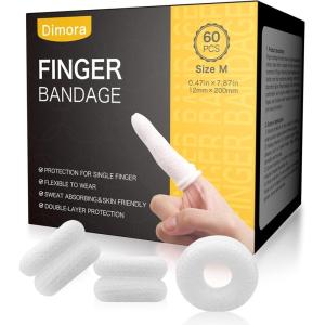 imageDimora Finger Cots Pack of 60 Medium Size Finger Protectors Breathable Bandages for Wound Care Stretchy Sleeves for Gardening Fitness and Cargo Handling WhiteWhite