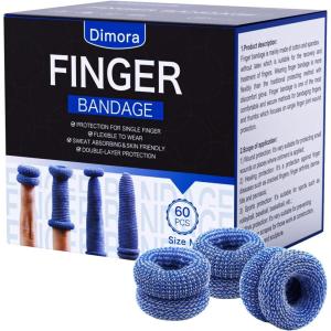 imageDimora Finger Cots Pack of 60 Medium Size Finger Protectors Breathable Bandages for Wound Care Stretchy Sleeves for Gardening Fitness and Cargo Handling WhiteBlue