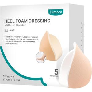 imageDimora Heel Foam Dressing NonAdhesive Hydrophilic Pads Highly Absorbent 55 x 4 in Pack of 5 Waterproof Dressing for Wound Care55x 45PCS heel pads