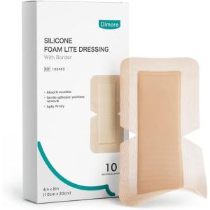 imageDimora Large Bandage Ultra Soft Wound Dressing  Bordered Silicone Adhesive Foam Dressing 7quotx7quot 5quotx5quotpad for Bed SoresBurn TreatmentLarge Surgical WoundDiabetic Ulcers5 Pack4 x 8inch10 PCS
