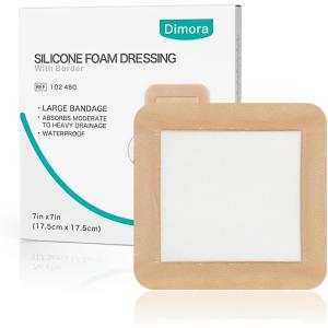 imageDimora Large Bandage Ultra Soft Wound Dressing  Bordered Silicone Adhesive Foam Dressing 7quotx7quot 5quotx5quotpad for Bed SoresBurn TreatmentLarge Surgical WoundDiabetic Ulcers5 Pack7 x 7inch5 PCS