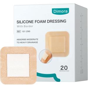 imageDimora Silicone Foam Dressing 3x3 inch with Border 20 Pack Wound Bandage Gentle Adhesive Waterproof Pads for Sensitive Skin Wound Care 75x75 cm3x 3