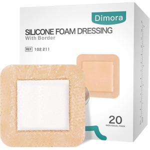 imageDimora Silicone Foam Dressing 3x3 inch with Border 20 Pack Wound Bandage Gentle Adhesive Waterproof Pads for Sensitive Skin Wound Care 75x75 cm4x 4