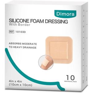 imageDimora Silicone Foam Dressing with Border Adhesive 4quotx4quot Wound Dressing First Aid Bandage for Wound Care 10 Pack4x4 Inch Pack of 10