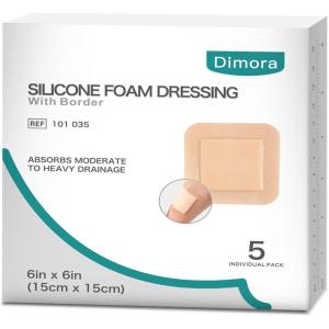 imageDimora Silicone Foam Dressing with Border Adhesive 4quotx4quot Wound Dressing First Aid Bandage for Wound Care 10 Pack6x6 Inch Pack of 5