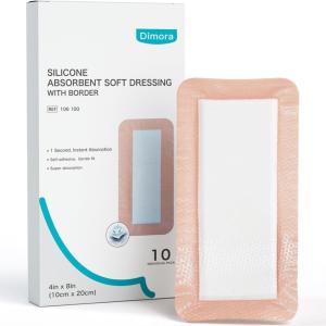 imageDimora Silicone Super Absorbent Wound Dressings  Gentle Adhesive Bandages with Ultrasorb PolymerHeavy Exudate Wound Care Pads 5quotX 5quot 10 Packs4x 8
