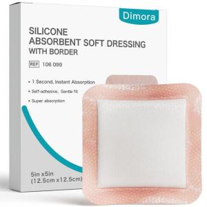 imageDimora Silicone Super Absorbent Wound Dressings  Gentle Adhesive Bandages with Ultrasorb PolymerHeavy Exudate Wound Care Pads 5quotX 5quot 10 Packs5x 5