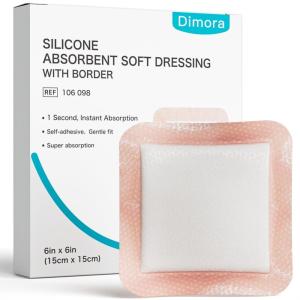 imageDimora Silicone Super Absorbent Wound Dressings  Gentle Adhesive Bandages with Ultrasorb PolymerHeavy Exudate Wound Care Pads 5quotX 5quot 10 Packs6x 6
