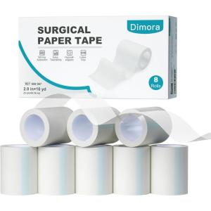 imageDimora Soft Paper Surgical Tape 8 Rolls Hypoallergenic Medical Tape for Sensitive SkinBreathable First Aid Wound Tape with PainFree Removal Secures Dressing and Medical Devices 2quot x 10 YardsWhitePaper Tape 8 Rolls 2 x 10yd