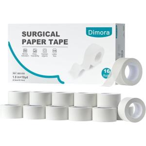 imageDimora Soft Paper Surgical Tape 8 Rolls Hypoallergenic Medical Tape for Sensitive SkinBreathable First Aid Wound Tape with PainFree Removal Secures Dressing and Medical Devices 2quot x 10 YardsWhitePaper Tape 16 Rolls