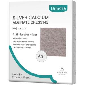 imageDimora Upgrade Silver Calcium Alginate Wound Dressing Antibacterial Non Stick Gauze Highly Absorbent Sterile Bandage Pads4 x 4 Patches 5 PacksAg alginate 5pack