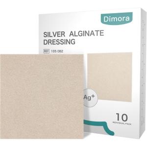 imageDimora Upgrade Silver Calcium Alginate Wound Dressing Antibacterial Non Stick Gauze Highly Absorbent Sterile Bandage Pads4 x 4 Patches 5 PacksSilver alginatepack of 10