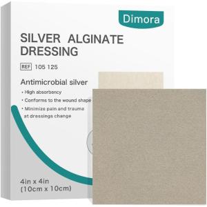 imageDimora Upgrade Silver Calcium Alginate Wound Dressing Antibacterial Non Stick Gauze Highly Absorbent Sterile Bandage Pads4 x 4 Patches 5 PacksUpgrade Ag alginate 5pack