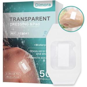 imageDimora Waterproof Transparent Film Dressing Large Clear Wound Bandages 6x8 inch 50 Pack Post Surgical Skin Protector Adhesive Medical Pad for SwimmingShoweringTattoo AftercareIV Fixing23x 27