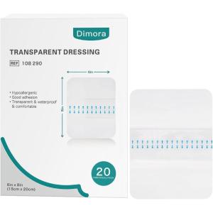 imageDimora Waterproof Transparent Film Dressing Large Clear Wound Bandages 6x8 inch 50 Pack Post Surgical Skin Protector Adhesive Medical Pad for SwimmingShoweringTattoo AftercareIV Fixing6x 8