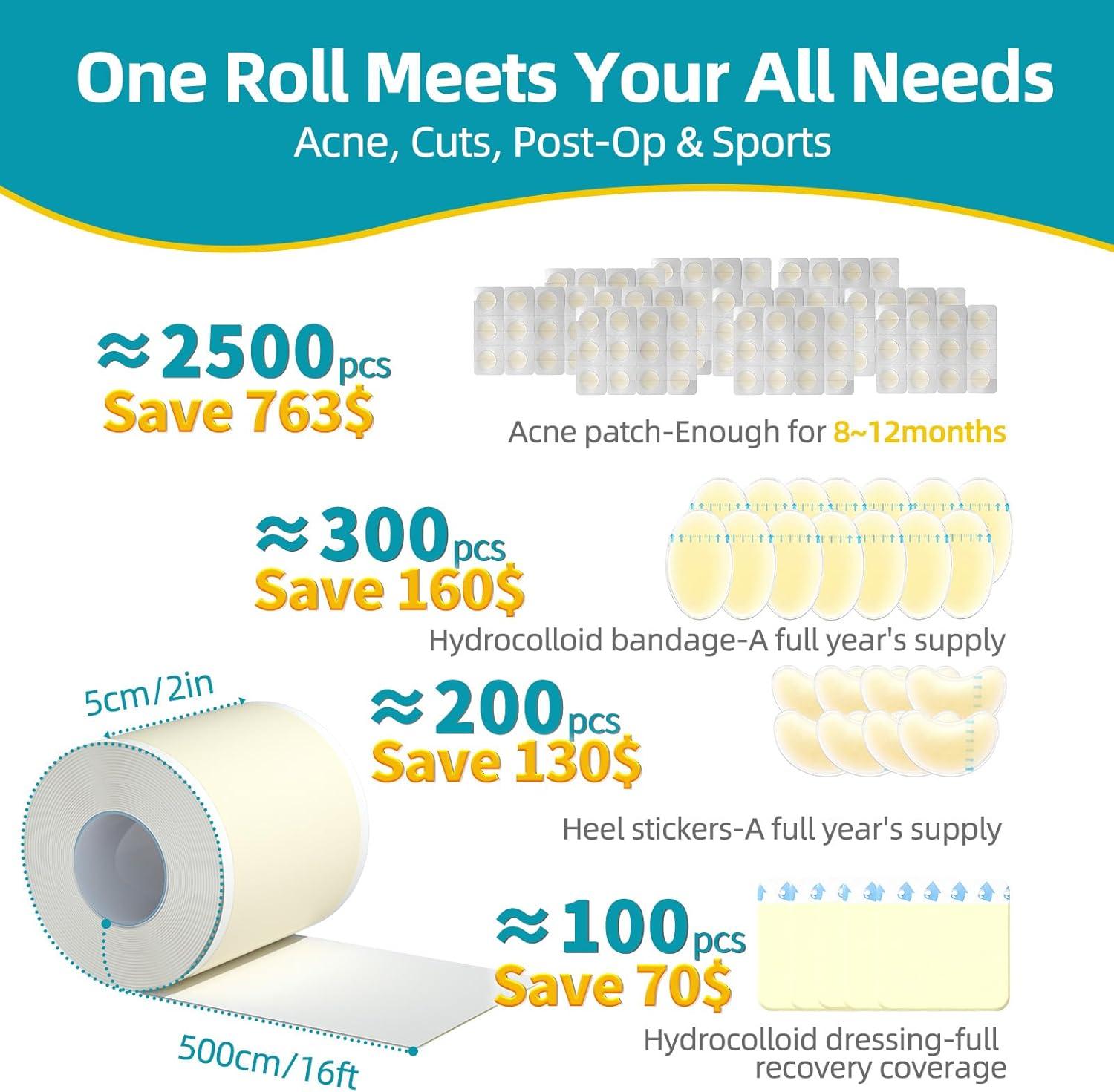 imageDimora Medical Grade Hydrocolloid Roll 2in16ft Highly Absorbent Hydrocolloid Bandages for Wound Care Burn Blister Acne Care Waterproof ampamp Cut to Size